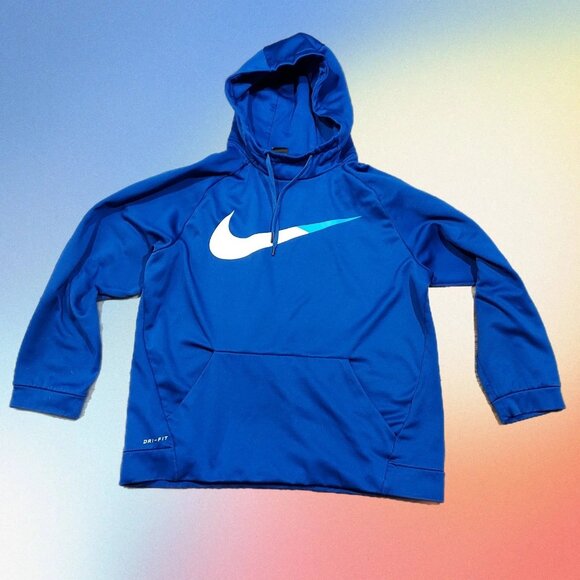 Nike Other - Nike Dri Fit Hoodie Men Large Swoosh Logo Work Shirt Blue Front Kangroo Pocket